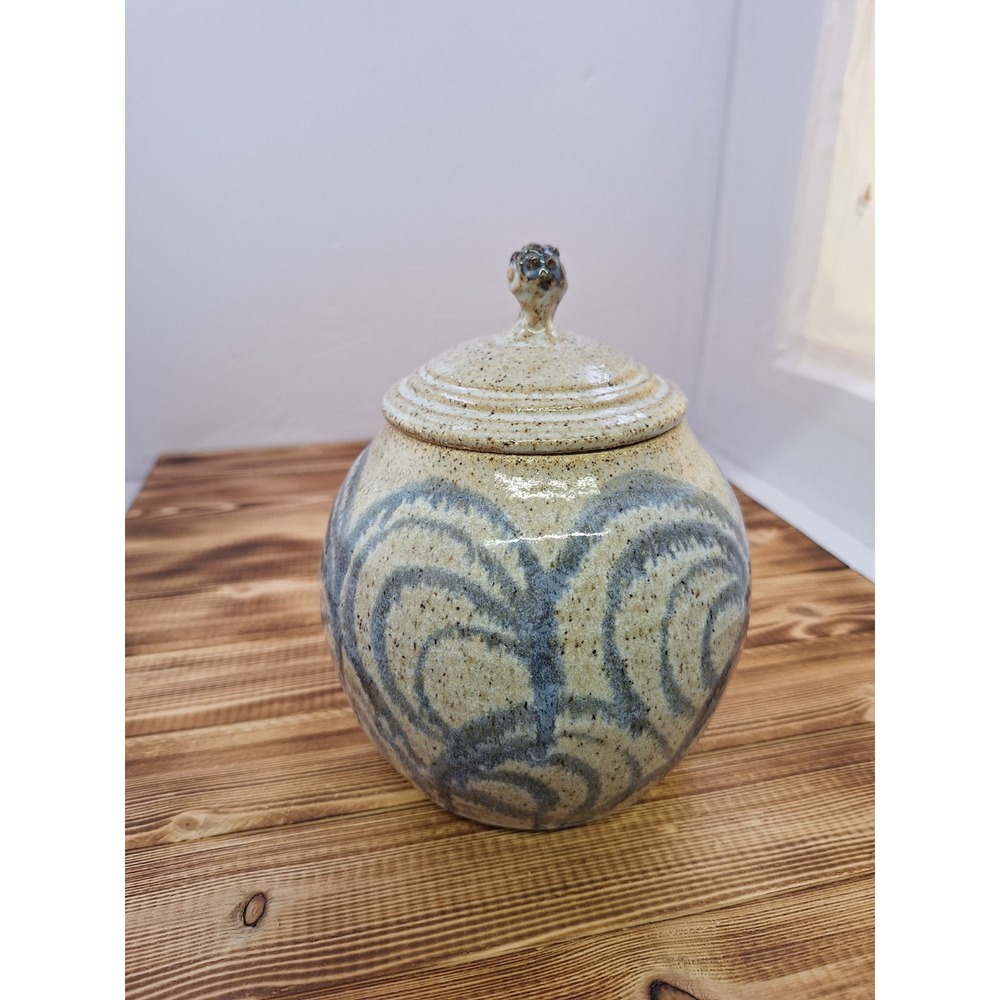 Vtg Art Pottery Jar Canister Crock Urn With Lid Hand Thrown Artisan Signed 7x5"